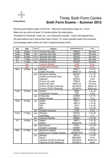 Timetable in chronological order - Trinity School