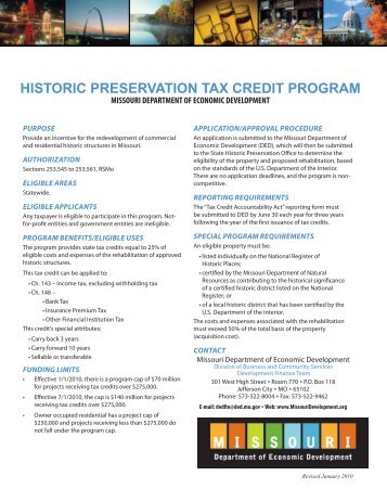 historic preservation tax credit program - Missouri Department of ...