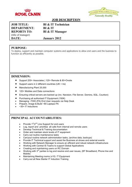 Royal Canin Global Job Description Crown Pet Foods