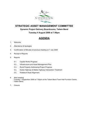 Strategic Asset Management Committee - 4 August 2009 Agenda