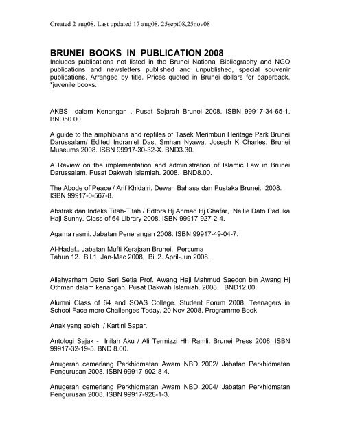 brunei books in publication 2008 - Brunei Darussalam Library