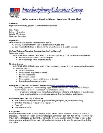 Using Vectors to Construct Carbon Nanotubes (Answer Key)