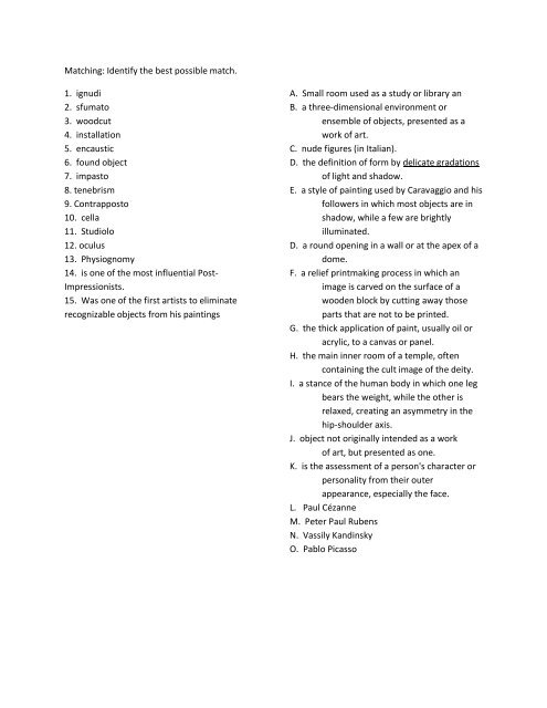 art history survey II final exam sample.pdf - MichaelAldana.com