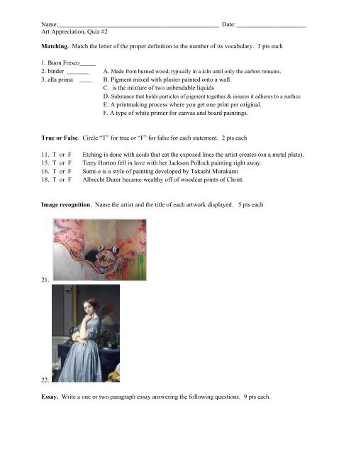 art appreciation quiz 2 painting, printmaking sample.pdf