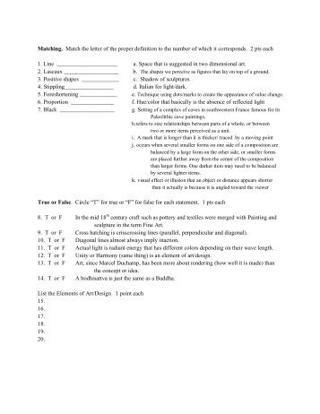 Matching. Match the letter of the proper definition to the number of ...