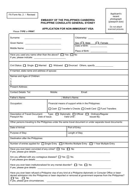 Visa application form - philippines