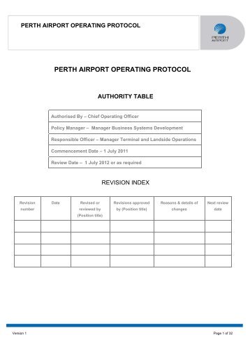 PERTH AIRPORT OPERATING PROTOCOL
