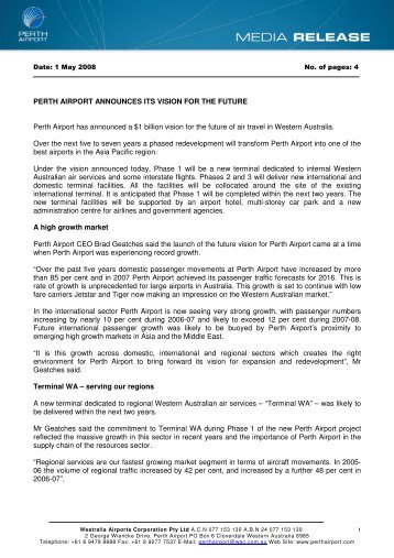 PERTH AIRPORT ANNOUNCES ITS VISION FOR THE FUTURE ...