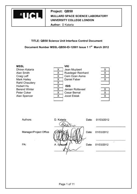 QB50 Science Unit Interface Control document