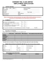 Hornsby RSL Job Application - Hornsby RSL Club