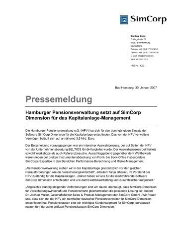 Pressemeldung Hamburger Pensionsverwaltung ... - Northoff.Com