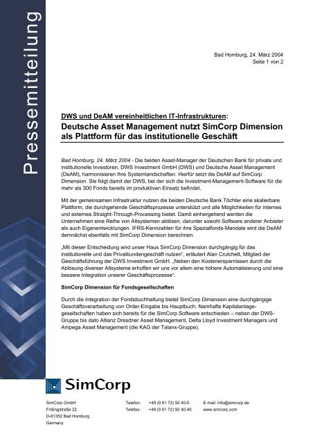 Deutsche Asset Management nutzt SimCorp ... - Northoff.Com