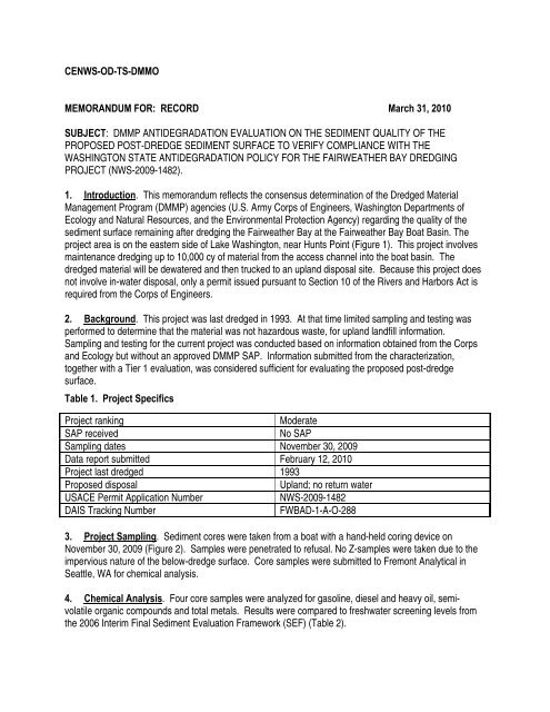 CENWS-OD-TS-DMMO MEMORANDUM FOR ... - Seattle District