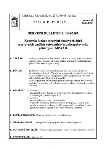 SERVISNÃ BULLETIN Ä. 1/06/2005 Kontrola funkce ... - MarS as