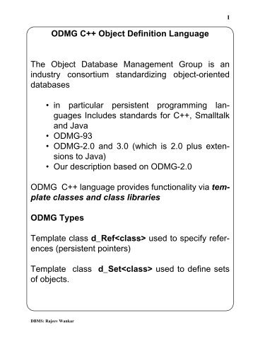 ODMG C++ Object Definition Language The Object Database ...