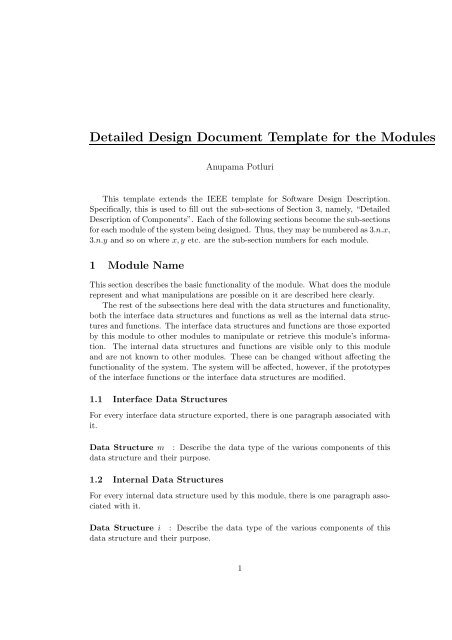 Detailed Design Document Template for the Modules Detailed Design Document Template for the Modules