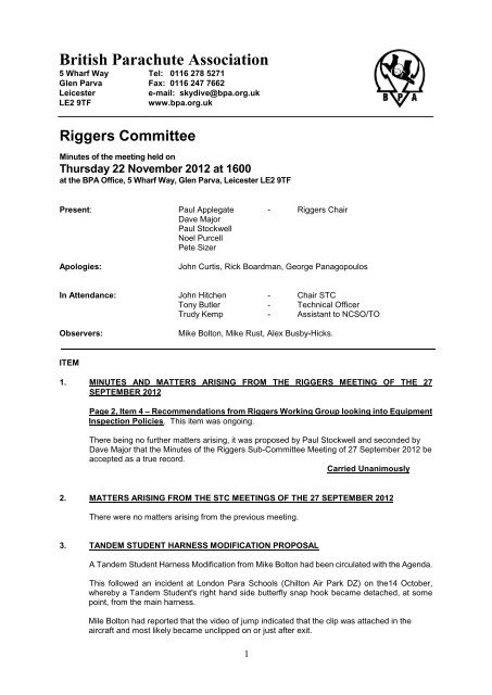 Riggers Committee - British Parachute Association