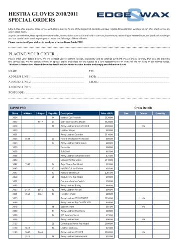 HESTRA GLOVES 2010/2011 SPECIAL ORDERS - Edge & Wax