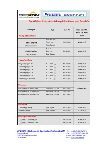 Preisliste - SÃ¤chsische Spezialkonfektion GmbH