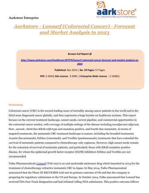 Aarkstore - Lonsurf (Colorectal Cancer) - Forecast and Market Analysis to 2023