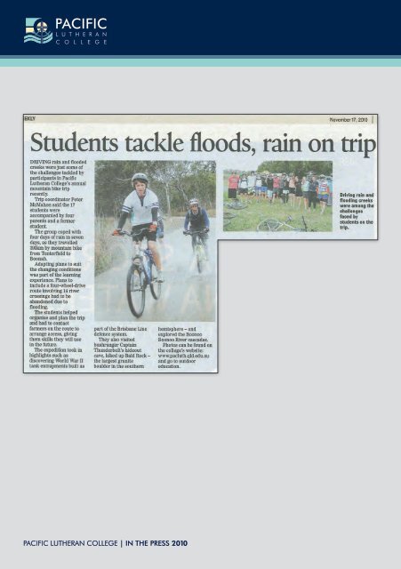 IN THE PRESS - Pacific Lutheran College