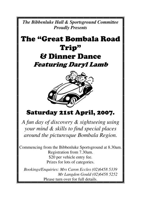 The —Great Bombala Road Trip “ & D in n er D ... - Platypus Country