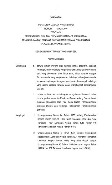 Rancangan Perda Provinsi Bali tentang Pembentukan ... - GITEWS