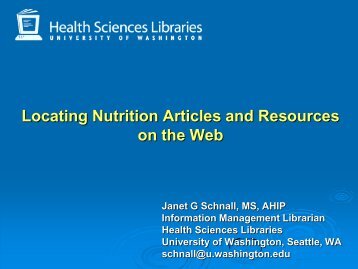 Locating Nutrition Articles and Resources on the Web - University of ...
