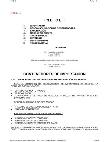 I N D I C E  : CONTENEDORES DE IMPORTACION