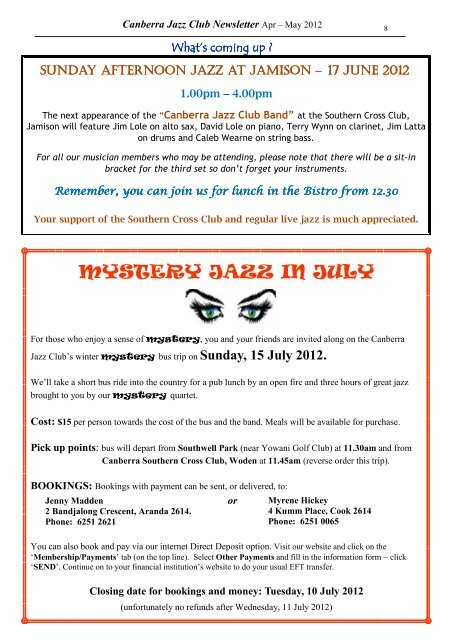 CJC Newsletter Apr-May 2012 - Canberra Jazz Club