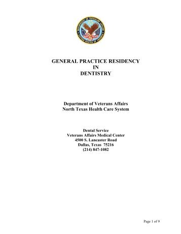 The General Practice Residency in Dentistry - VA North Texas ...