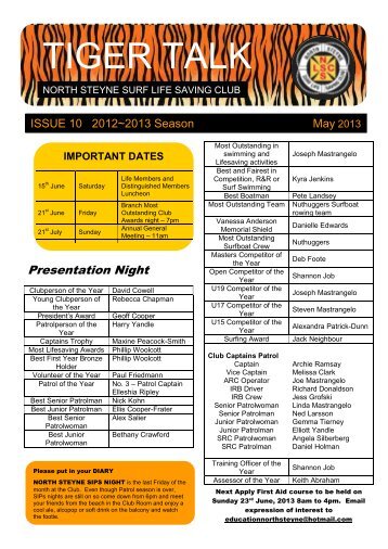 Tiger Talk - May 2013 - North Steyne SLSC