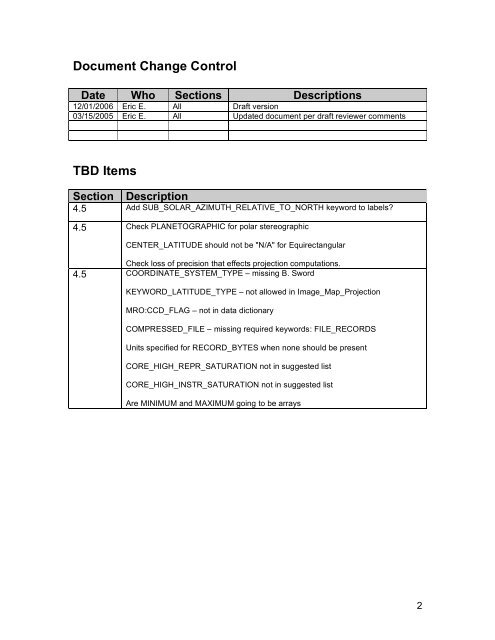 Software Interface Specification for HiRISE Reduced Data Record ...