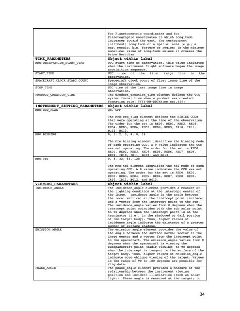 Software Interface Specification for HiRISE Reduced Data Record ...