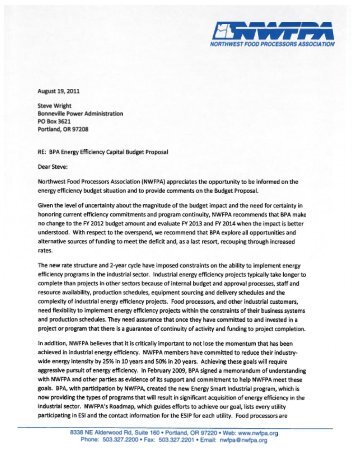 submitted comments - Northwest Food Processors Association