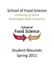 School of Food Science Student RÃ©sumÃ©s Spring 2011