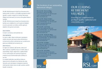 Our Leading retirement viLLages. - RSL Care WA