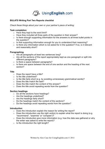 BULATS Writing Part Two- Reports Checklist