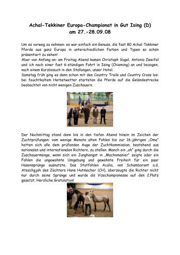 Achal-Tekkiner Europa-Championat in Gut Ising (D) am 27.-28.09.08