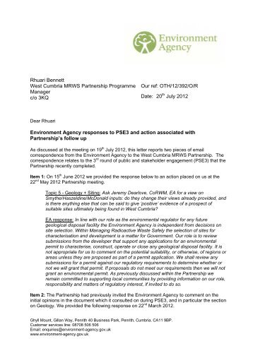 304. Letter from the Environment Agency 20 July 2012