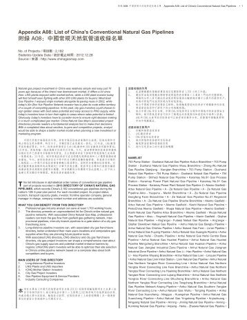 2013 Directory of China's Conventional Natural Gas Pipelines