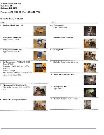 Auktionshuset dab A/S Kvædevej 51 Højbjerg ... - f.metal-supply.dk