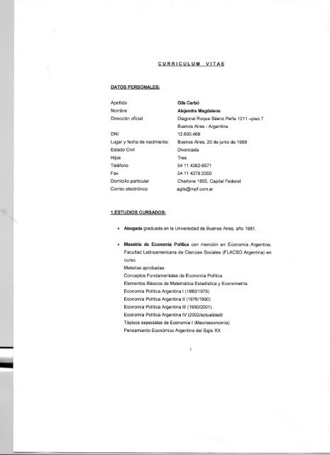 CURRICULUM VITAE DATOS PERSONALES: Apellido Nombre ...