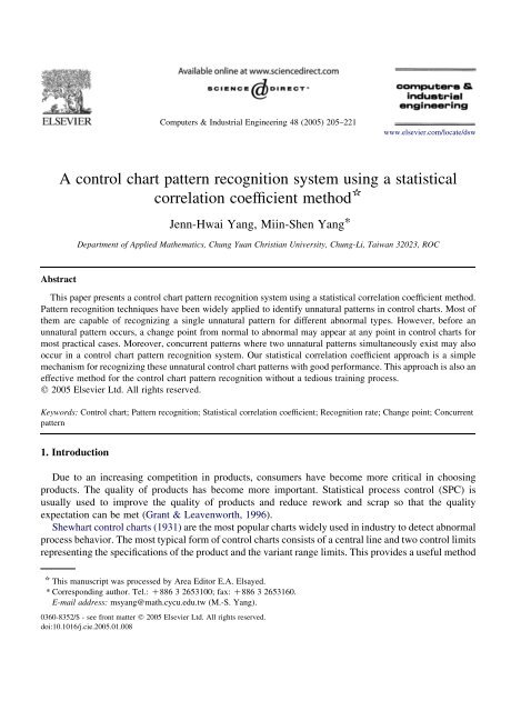 A control chart pattern recognition system using a statistical ...