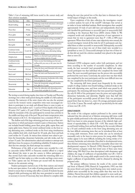 Biomechanics and Medicine in Swimming XI