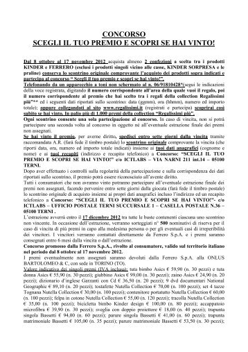 concorso scegli il tuo premio e scopri se hai vinto - Ferrero