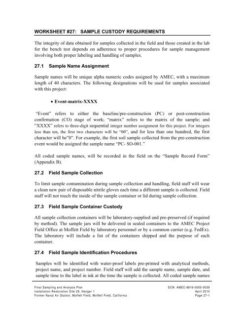 FINAL SAMPLING AND ANALYSIS PLAN - Documents for Moffett Field