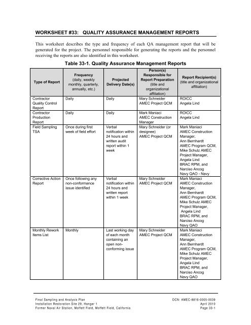 FINAL SAMPLING AND ANALYSIS PLAN - Documents for Moffett Field