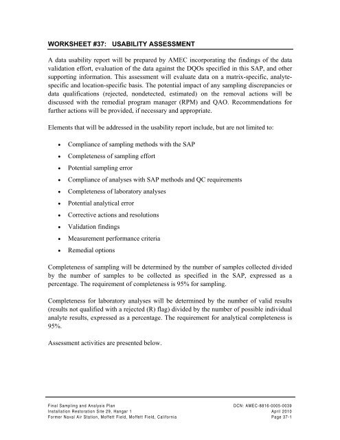 FINAL SAMPLING AND ANALYSIS PLAN - Documents for Moffett Field