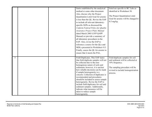 FINAL SAMPLING AND ANALYSIS PLAN - Documents for Moffett Field